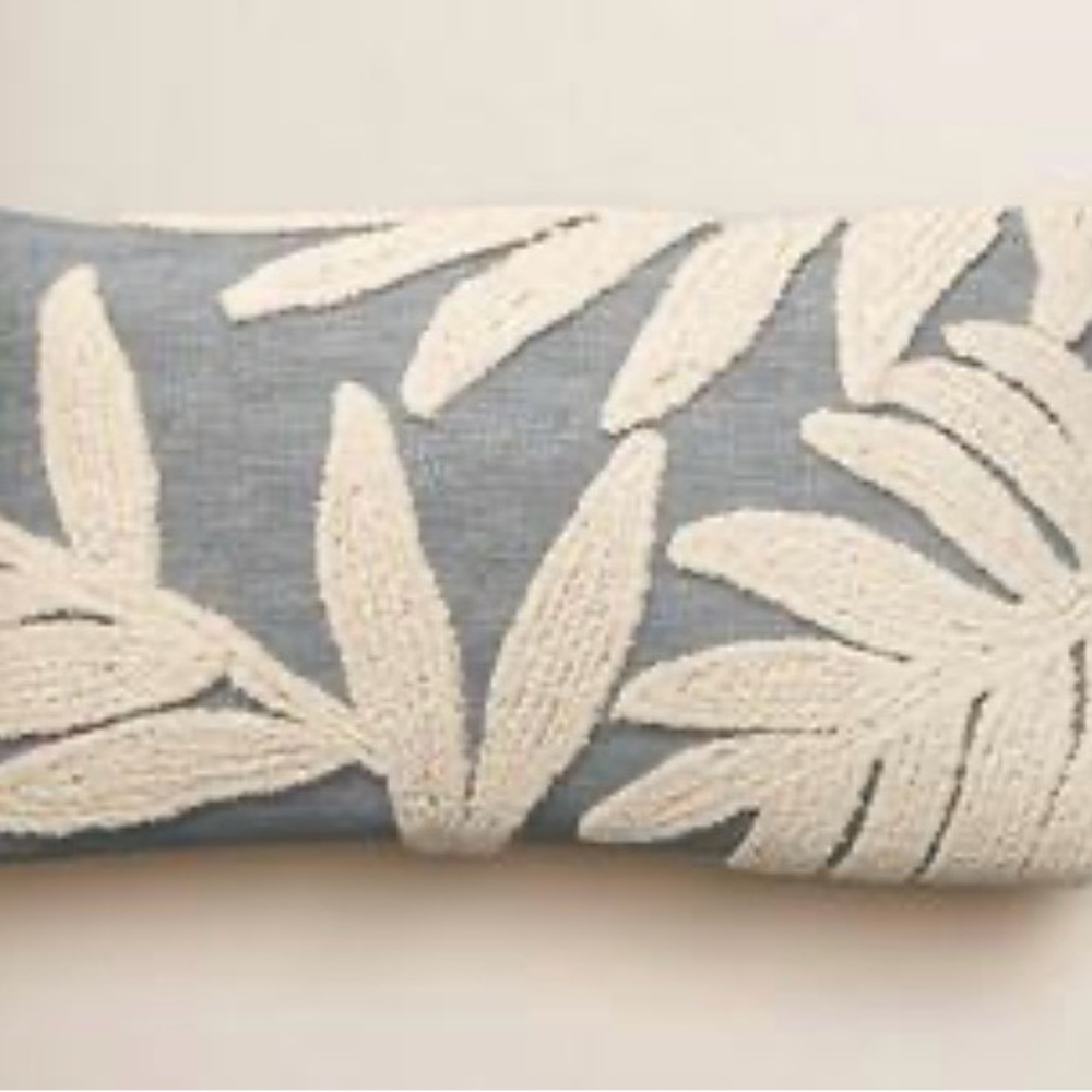 Birch Lane Francie Blue and Cream Leaf Lumbar Pillow